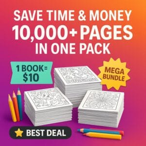 10,000+ Printable Kids Coloring Sheets | Resellable PLR + MRR Bundle