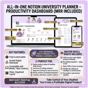 "2026 Academic Notion Planner – Student Productivity Dashboard (MRR)"