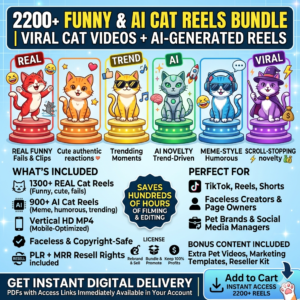 Cat Video Goldmine | 2200+ Hilarious AI & Real Clips for Digital Resale