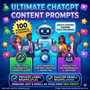 100 AI-Powered ChatGPT Prompts for Leads & Engagement | PLR + MRR | Social Media & Marketing Toolkit