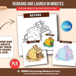 Libro para pintar de 150 páginas de tiendas (PLR), plantilla personalizable en Canva con derechos de reventa, set de páginas para colorear