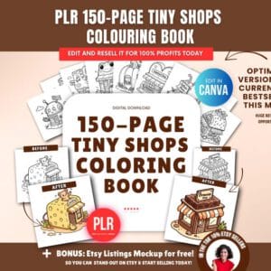 Libro para pintar de 150 páginas de tiendas (PLR), plantilla personalizable en Canva con derechos de reventa, set de páginas para colorear