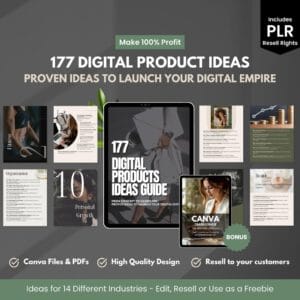 177 Digital Product Ideas + Canva Templates | PLR/MRR Bundle for Passive Income