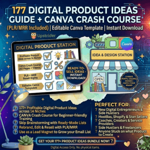 177 Digital Product Ideas + Canva Templates | PLR/MRR Bundle for Passive Income
