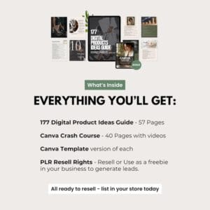 177 Digital Product Ideas + Canva Templates | PLR/MRR Bundle for Passive Income