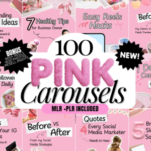 100 Editable Pink Instagram Carousel Templates | Canva Templates | PLR & MRR